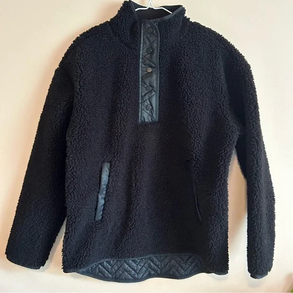 Athleta Cozy Sherpa Snap Jacket Sweatshirt M Black. $149 - Picture 2 of 8
